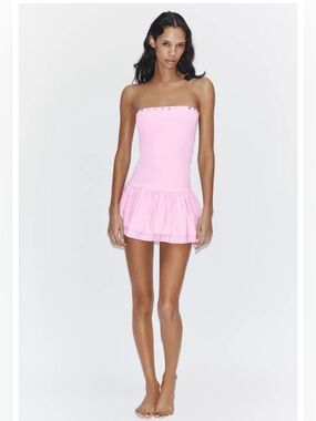 New Zara Strapless Pink Ruffled Mini Dress